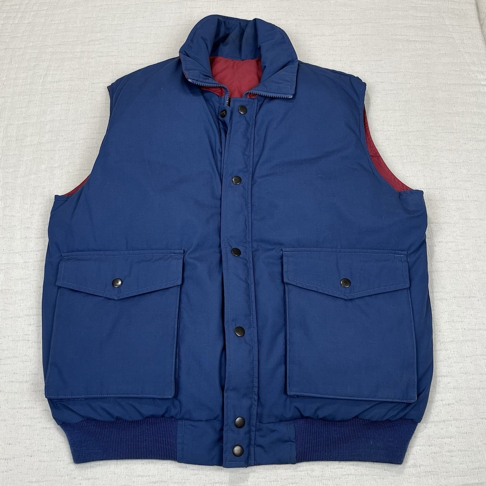 Outdoor Exchange Down Vest Men's Large Reversible‎ Vest Blue Red Down Vest